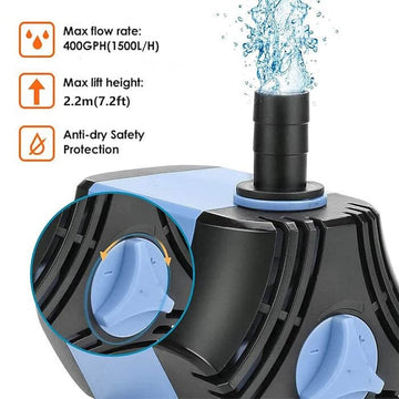 BAITAI 1500L/H Submersible Water Pump, 30W Water Feature Pump for Aquarium Fountains Pool Fish Tank Pond with 3 Nozzles - Imported from UK